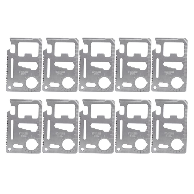 10 piezas de cuchillos de supervivencia multifunción de acero de alto carbono plateados, herramienta para acampar con funda portátil, color plateado
