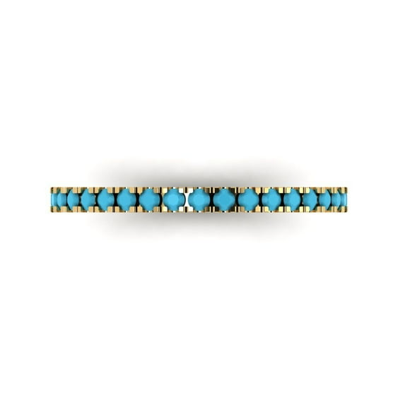 0.57 ct Brilliant Round Cut Simulated Turquoise 14k Yellow Gold Stackable Band SZ 7