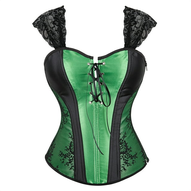 Grebrafan Corset à Bretelles pour Femmes Cosplay Steampunk Bustier Haut Vert 2TG