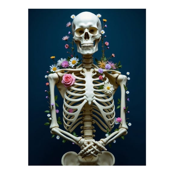 Diamond Art Kit for Adults, Skeleton Blooming With Flowers Diamond Painting for Adults Beginners, DIY Diamond Art Painting Kits, 5D Diamond Painting Crafts for Home Decor 12x16 Frameless