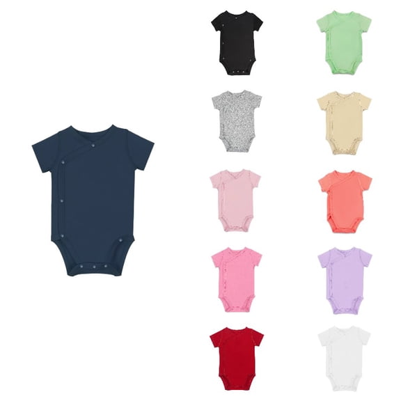 Krdevn Baby Cotton Short Sleeve Bodysuit, Seamless Wrap Side Snap Triangle Romper Summer,Blue