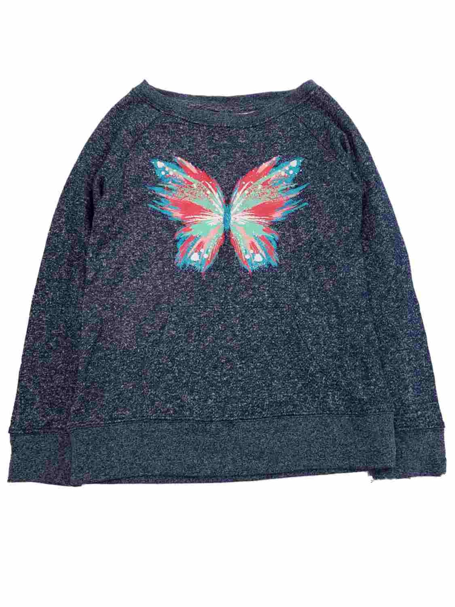 Girls Blue Navy Blue Butterfly Sparkle Glitter Winter Sweatshirt Sweat