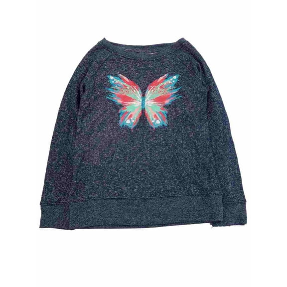 Girls Blue Navy Blue Butterfly Sparkle Glitter Winter Sweatshirt Sweat Shirt L