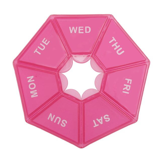 Unique Bargains 1 Pc Pill Case 7 Grid Polygonal Pill Box Rose Pink