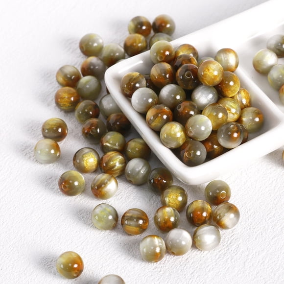 suxuMhao Shimmering Resin Beads - Two-Tone Color Light Brown & Grey, 0.31IN (0.8CM) Diameter Craft Beads in Bulk, 100pcs Mixed Beads for Crafts, Bracelet Making Beads for DIY Handmade Projects