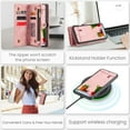 thumbnail image 5 of ELEHOLD Multi-Functional Wallet Case for Samsung Galaxy A36 5G,Large Capacity 8 Card Slots Zipper Purse Magnetic Detachable Phone Case with Wriststrap Luxury Leather Case,Pink, 5 of 5