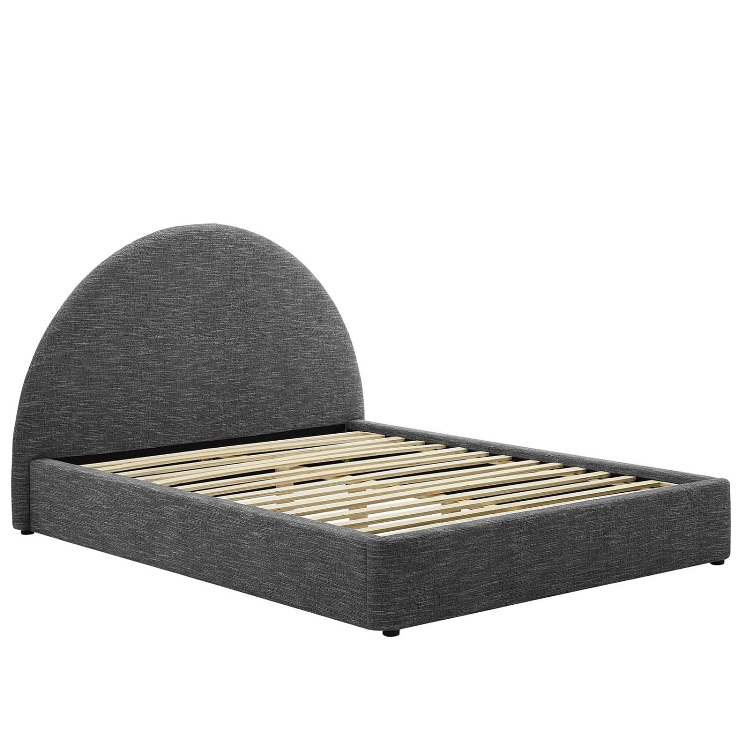 Platform Bed Frame, King Size, Grey Gray, Fabric, Bedroom, Modern Contemporary HB36793
