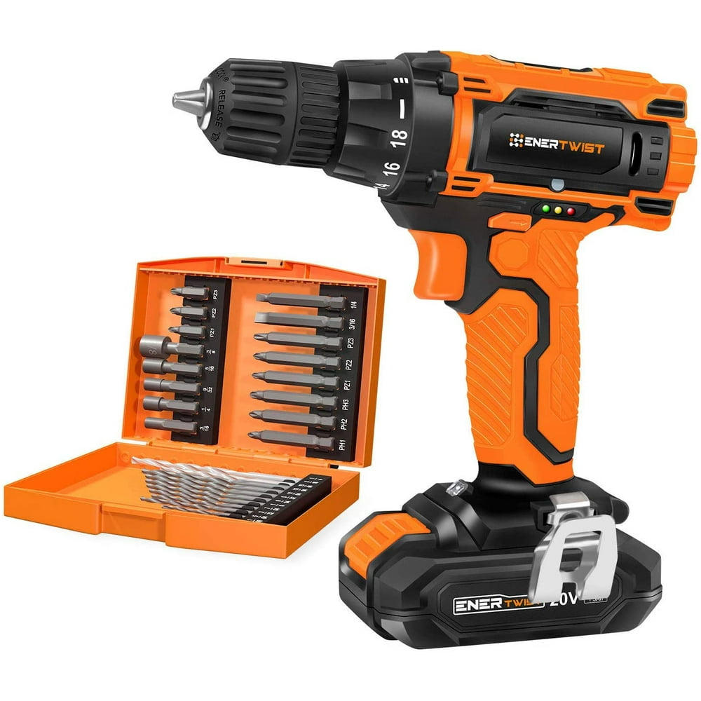 EnerTwist 20V Max Cordless Drill, 3/8 Inch Power Drill Set with Lithium