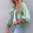 thumbnail image 6 of Chouyatou Women's Cropped Waffle Knit Jacket Boyfriend Button Down Shirt Shacket Tops, 6 of 6