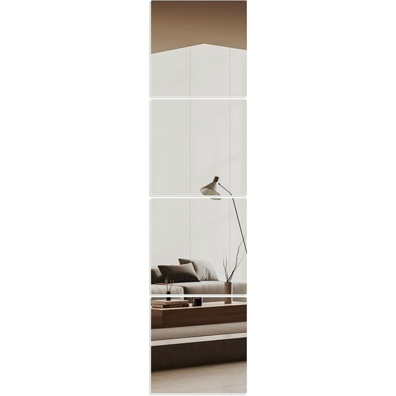 Full Length Wall Mirror Tiles, Wall Mounted Glass Mirror for Modern Wall Decor, Square Large Wall Mirror for Home Gym, Bedroom, Bathroom(10"x 12"-4PCS)