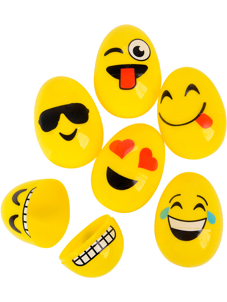 Set of 12 Assorted Yellow Emoticon Emoji Face Easter Eggs Decorations