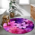 thumbnail image 4 of Round Area Rug 3 Ft, Watercolor Flowers Washable Non-Slip Circle Carpet for Living Room/Bedroom, Spring Floral Country Pink Purple Low-Profile Small Floor Mats Collection Rugs for Indoor, 4 of 7