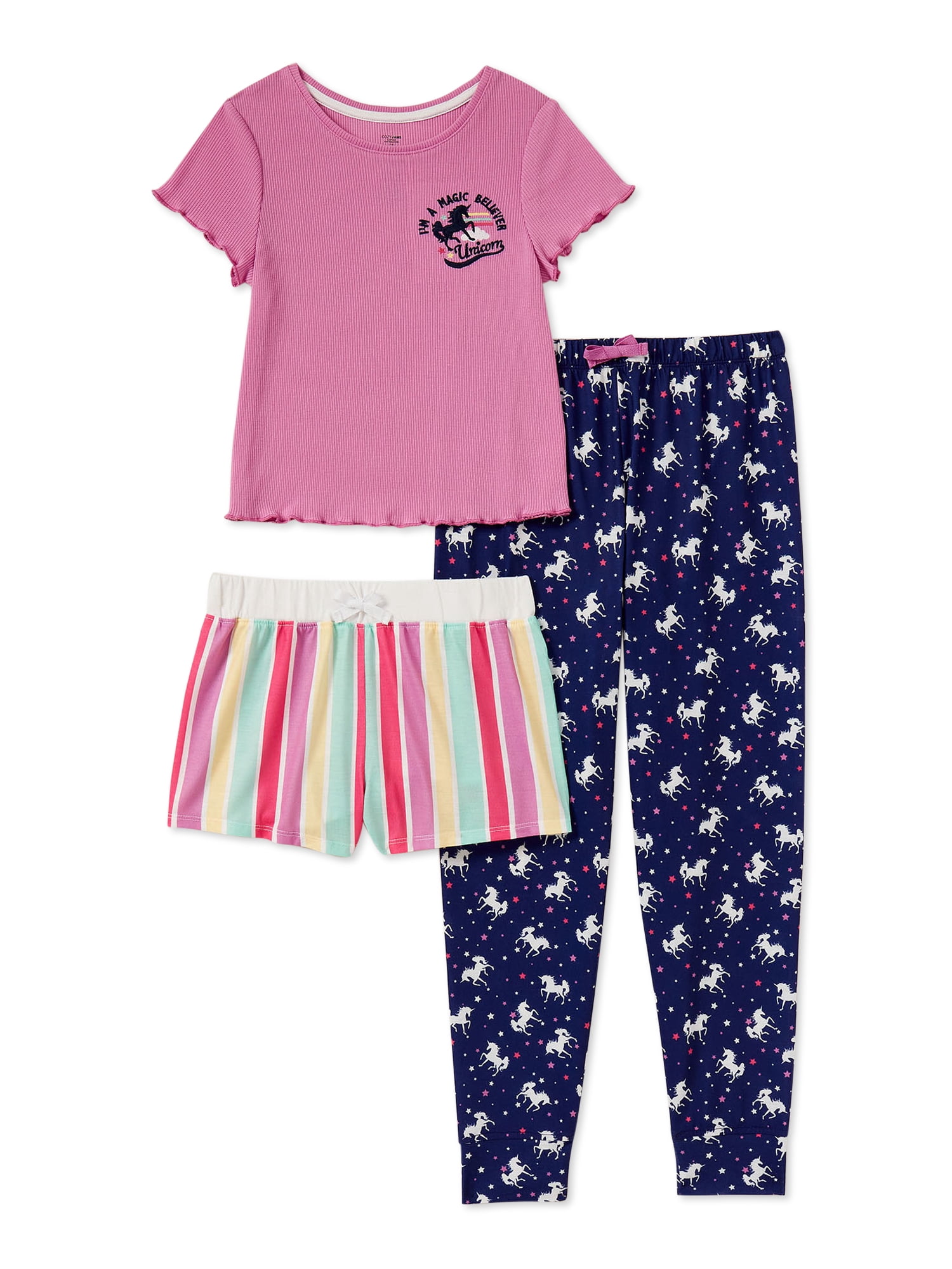 Cozy Jams Girls Unicorn Stripe Short 