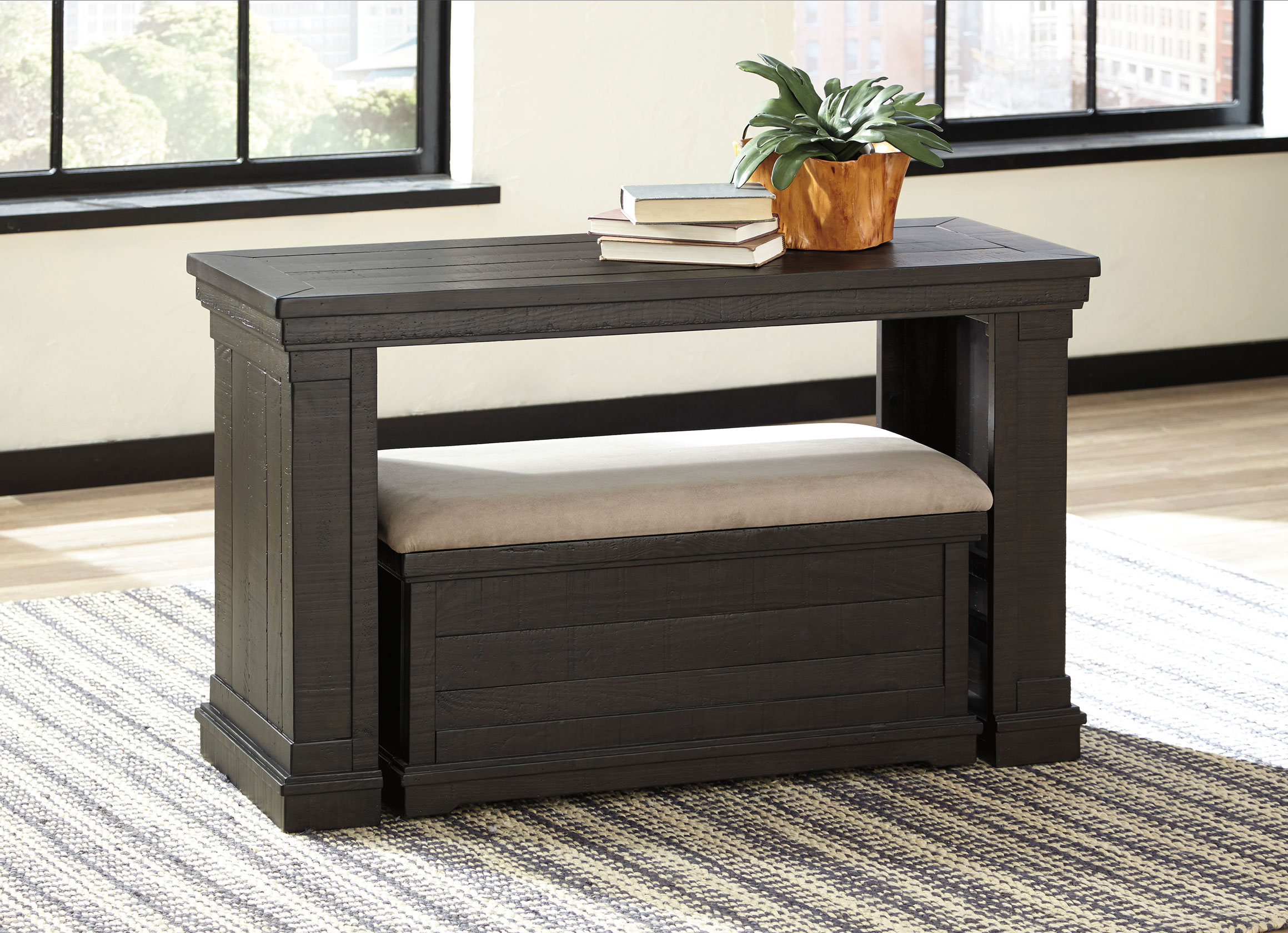 Sharlowe T9354 50 Sofa Table with Upholstered Ottoman Made with Solid