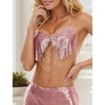 thumbnail image 6 of Aivtalk Women Metallic Sequin Tank Tops Shiny Backless Glitter Halter Sparkle Body Chain Bra Sleeveless Chainmail Rhinestone Cami Crop for Carnival Festival Rave Disco Rose Gold L for Valentine's Day, 6 of 7