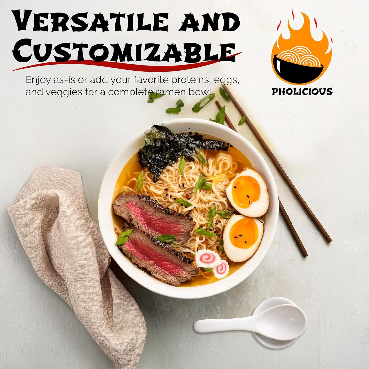 PhoLicious BEEF Premium Ramen, Instant, 4 Pack / 4.19 Ounce Bowls, Fresh Ingredients