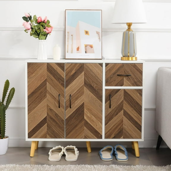 Sideboard Buffet Cabinet with Storage - 3 Doors Storage Cabinet with Drawers Free Standing Accent Cabinets for Living Room Entryway Kitchen Hallway Office, White