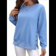 thumbnail image 2 of Sudaderas de Gran Tamaño para Mujer, Sudaderas de Larga, Camisetas con Abertura Lateral, Tops, Conjuntos para Adolescentes. Azul L, 2 of 10