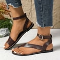 thumbnail image 4 of BADHUB Women Classic Flat Sandals Summer Comfortable Wrap Ankle Strap Beach Flats with Orthopedic Toe Ring Boho Sandal 2025 Brown 41, 4 of 8