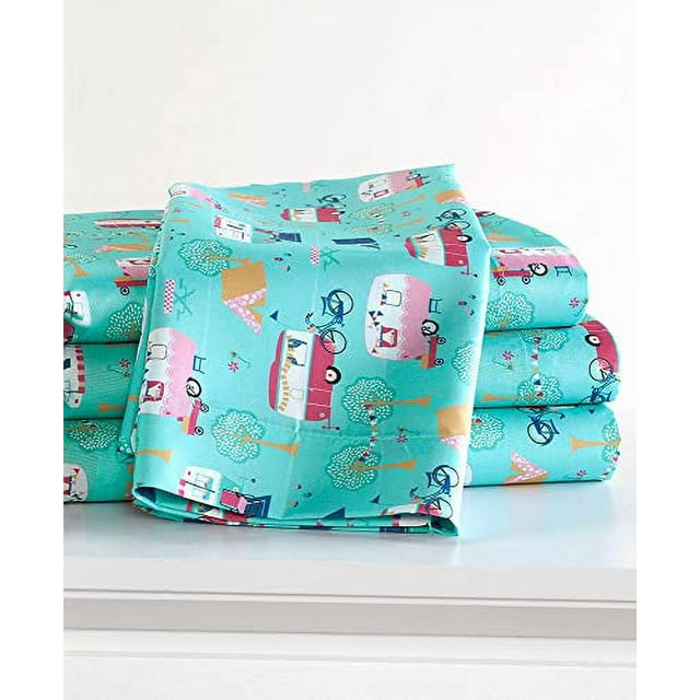 The Lakeside Collection Retro Happy Glamping Lifestyle Bedding Sheet Set, Full