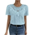 thumbnail image 2 of Otvok Womens Spring Tops Round Neck Solid Color Short Sleeve Lace Patchwork T-Shirt, 2 of 6