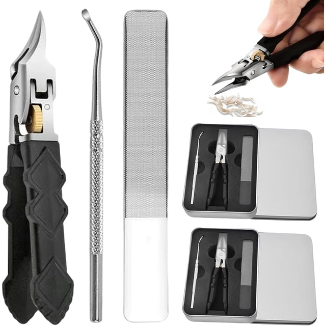 Black Anti-Slip Grip Gear Lock Nail Clipper Set with Curved Ultra-Sharp Tips for Precise Access to Nail Grooves, Hard Nails and Ingrown Toenails for People