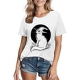 thumbnail image 2 of Xdegoge Women's Witch Cat Graphic T-Shirt Vintage Magic Moon Spooky Shirts Casual Short Sleeve Crewneck Basic Fall Tops Cute Halloween Holiday Party Novelty Tees, 2 of 3