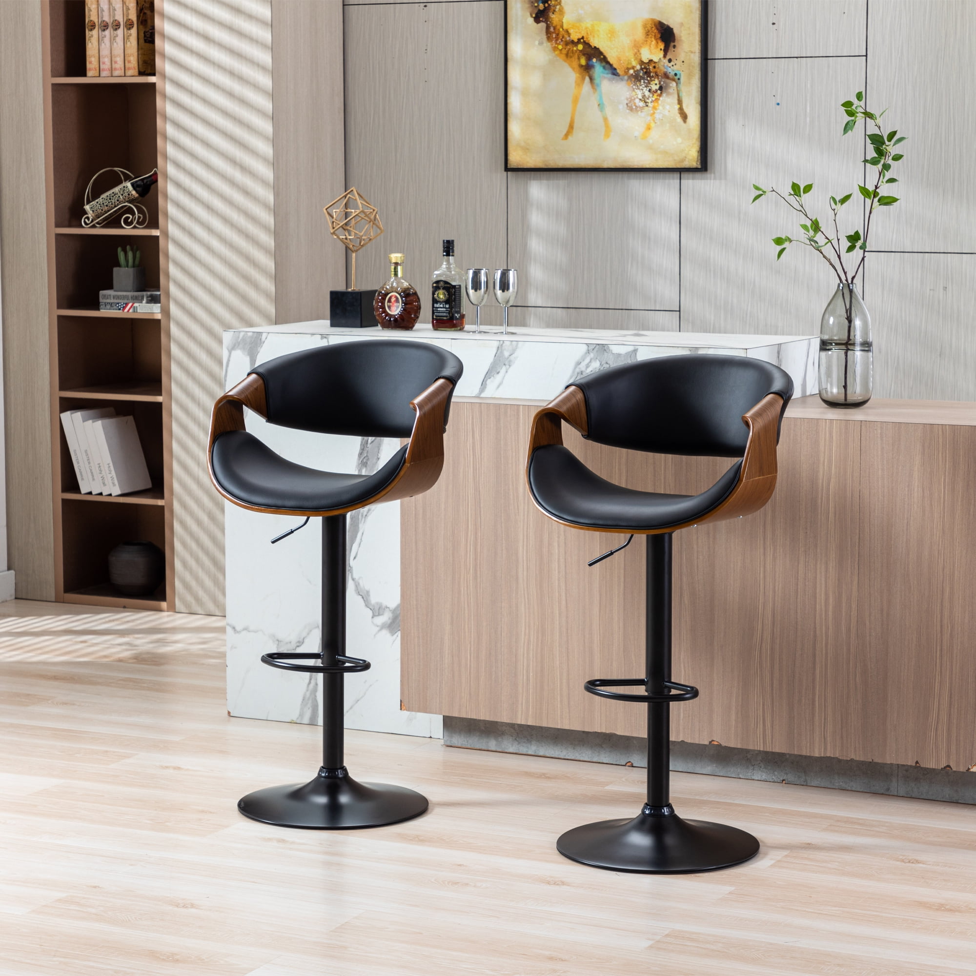 Swivel Bar Stool, Adjustable Swivel Barstools with Back, 360