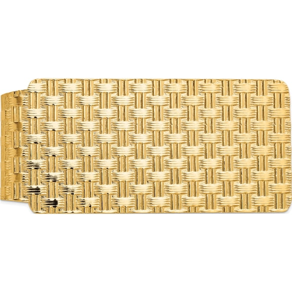 14K Yellow Gold Men's Textured Basketweave Polished Money Clip (55 X 26) Made In United States mc131