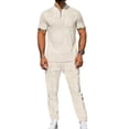 thumbnail image 3 of Men 2 Piece Casual Beach Outfits Short Sleeve Button Down Shirts Summer Loose Pant Sets Vacation Walking Outfits Khaki S, 3 of 6