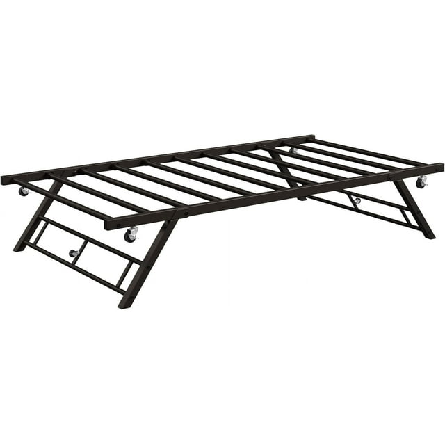 Cadre de Lit Gigogne Escamotable avec Roulettes Verrouillables, Plateforme Métallique Pliable