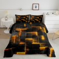 thumbnail image 1 of YST Neon Orange and Black Queen Comforter Set for Boys Girls,3D Checkered Geometric Bedding Set,Abstract Square Grid Comforter Set Lightweight Soft,Glowing Geometry Quilt Bed Set 3Pcs, 1 of 5