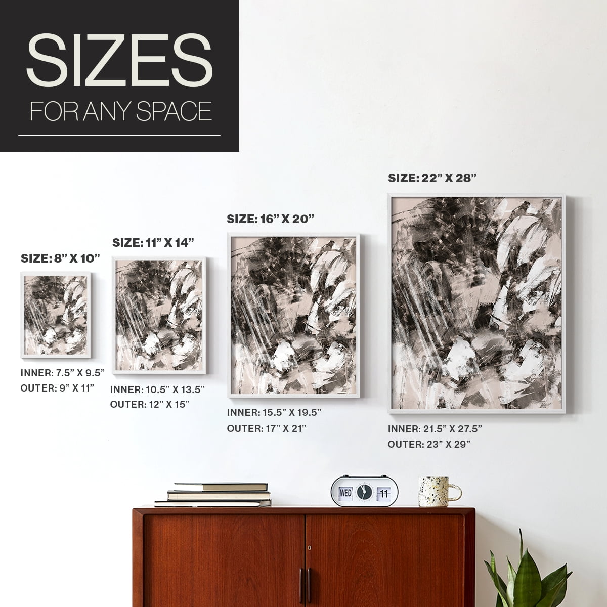 Blush Blackboard I Framed Print in White Solid Wood Framed Print No Nail Hanging