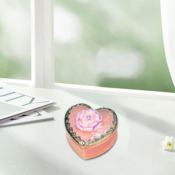 Joyero con forma de corazón, organizador de joyas, regalo, adorno, estuche de escritorio para guardar baratijas, caja para aretes y pulseras. Rosa