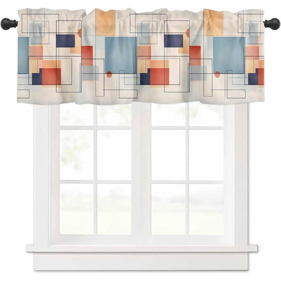 Window Treatment Valances, Abstract Geometric Retro Oil Painting Style Orange,Rod Pocket Valance Curtain Window Treatment Thermal Insulated Valance Curtain,1 Panels, 54x18in
