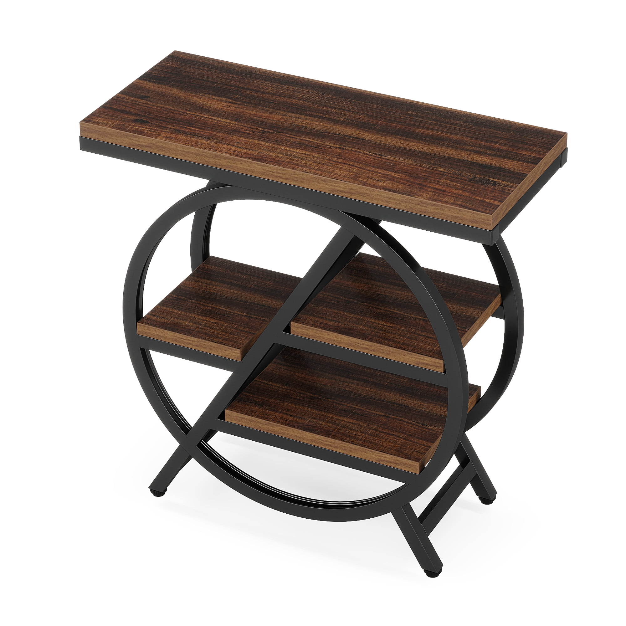 MAYEERTY 4-Tier End Table, Industrial Small Side Snack Table with Storage Shelves, Sturdy Metal Frame, Adjustable Feet, Easy Assembly for Living Room, Bedroom