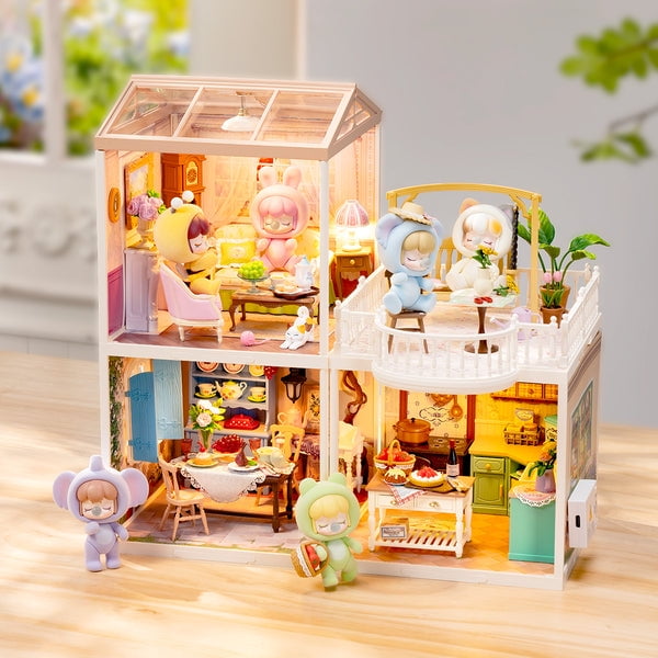 ROBOTIME Farmhouse Kitchen Super Creator DIY Miniature House Kit,Dollhouse Building Sets for Bookshelf Decor,Tiny Home Craft Kits for Adults,Gifts for Kids Teens Adults