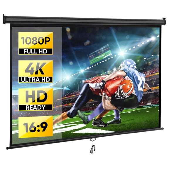 ZENY 80'' 16:9 HD Manual Pull Down Projector Screen Anti-Crease Foldable Portable Projection Screen for Home Theater Cinema Office, Black