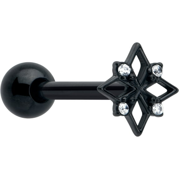 Body Candy 14G Tongue Ring - 316L Stainless Steel Black Gothic Star Straight Barbell Tongue Piercing Jewelry for Women Men