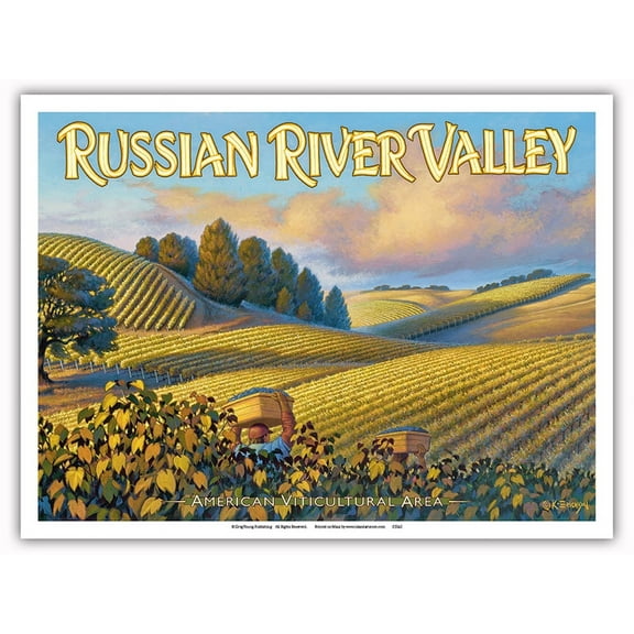 Russian River Valley Wineries - Along Westside Road - California Vineyards Wine Country Art by Kerne Erickson - Master Art Print (Unframed) 9in x 12in