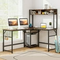 thumbnail image 2 of Costway L-shaped Desk with Power Outlet Large Corner Desk Converts to 2-Person Long Desk Rustic Brown, 2 of 11