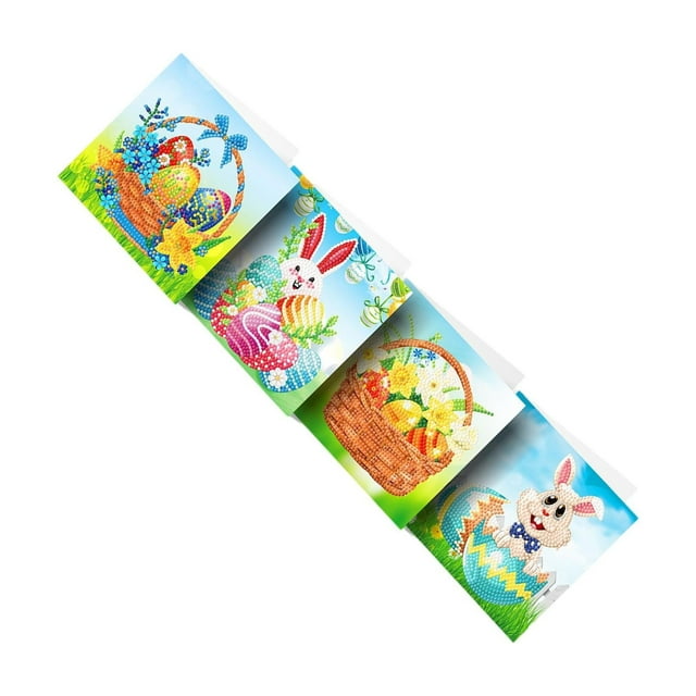 jesticaly 8 Pcs Kit de Peinture Diamant Forme Spéciale Lapin Cartes de Vœux Pâques