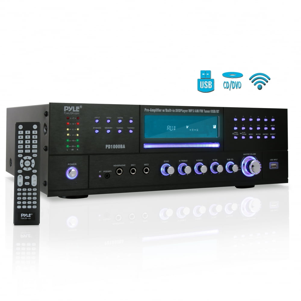 PYLE PD1000BA Bluetooth Home Theater Preamplifier Audio/Video Receiver System with CD/DVD