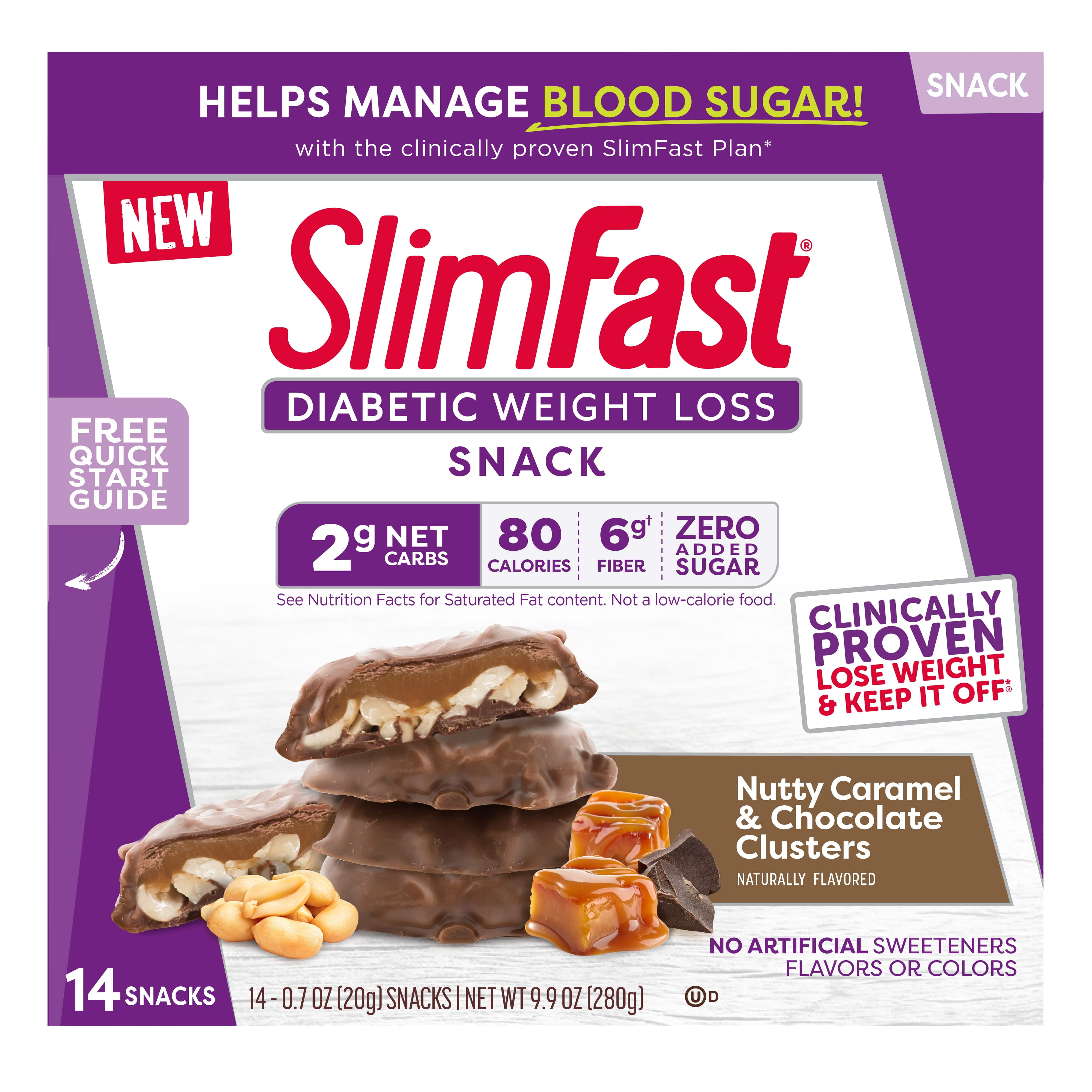 SlimFast Diabetic Weight Loss Snack, Nutty Caramel & Chocolate Clusters