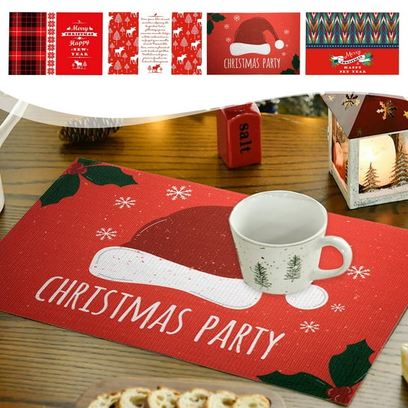 Clearance! Caoblia Christmas Placemats 12x18" Washable Wipeable Heat-Proof Christmas Printing Placemats for Kitchen, Dining Table, Holiday, Party Decor Supplies, Christmas Decorations