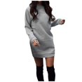thumbnail image 2 of Women's Solid Thickened Oversize Long Sweater Dress Disappearing Lower Body, Cozy Fall Winter Sweatshirt Dress with Soft Fabric for Fashionable and Comfortable Wear,Light Gray,S, 2 of 7