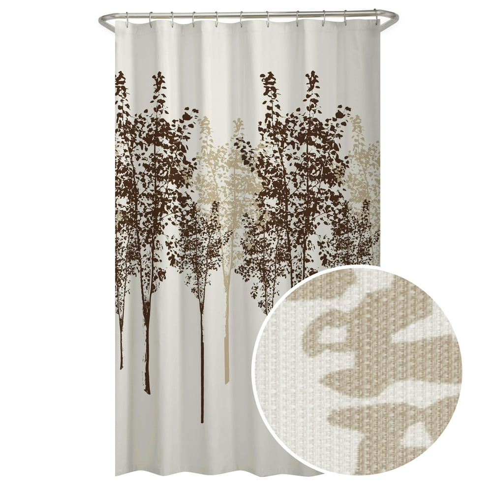Brown Fabric Shower Curtain, 70" x 72", Zenna Home Delaney Textured