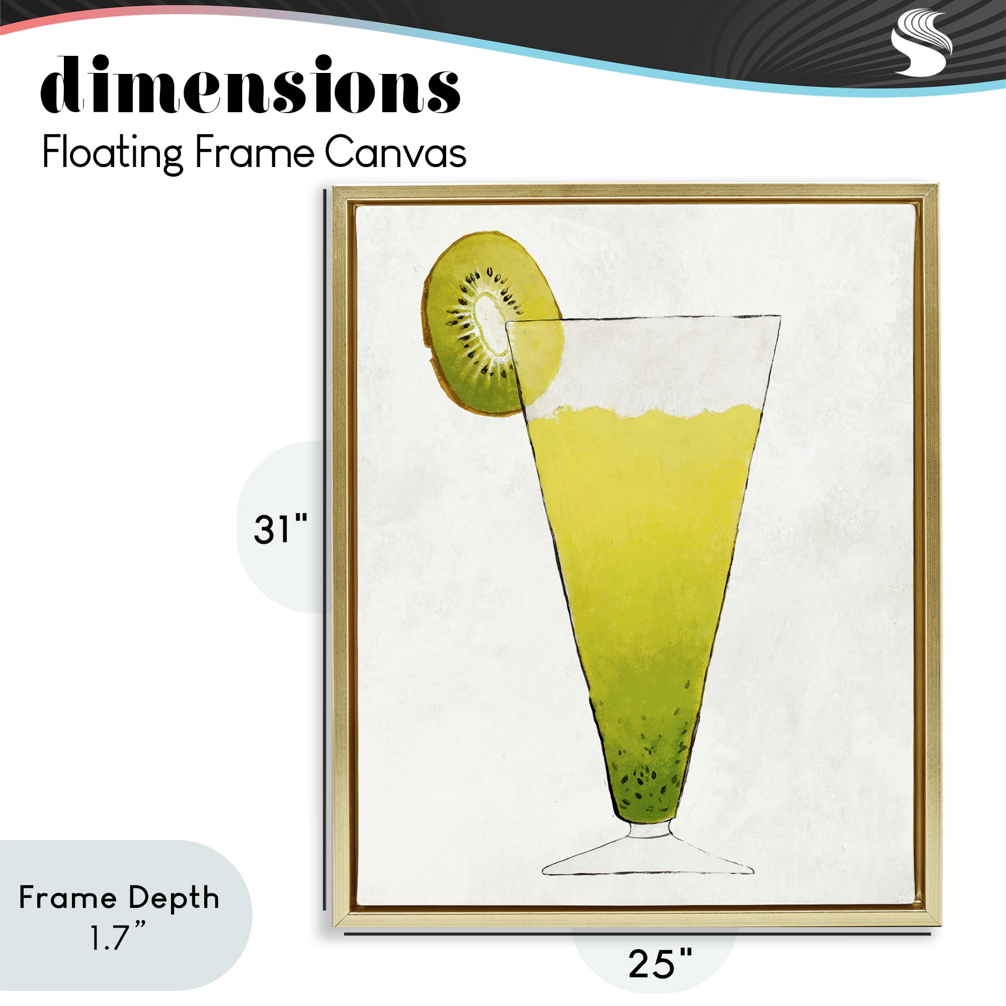 Stupell Industries Summer Cocktail Kiwi Slice Gold Framed Floater Canvas Wall Art, design by Lorenzo Collective