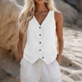 thumbnail image 3 of Inverlee Solid Color Sleeveless Vests for Women V Neck Button Front Casual Tops Lightweight Daily Shirts White S, 3 of 7