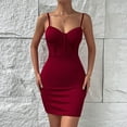 thumbnail image 2 of Women's Sweetheart Neck Mini Tight Dresses Bustier Spaghetti Strap Solid Color Slim Fitted Short Club Night Out Dress, 2 of 6